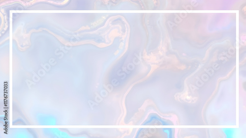 Abstract background with white frame, iridescent and holographic tones, with a white frame. Invitations, greeting cards,