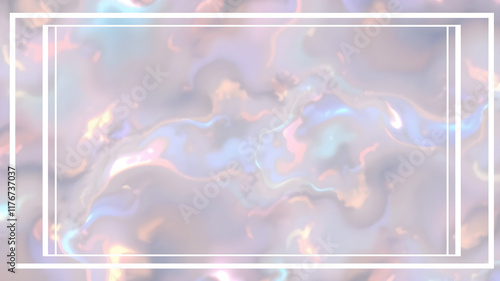 Abstract background with white frame, iridescent and holographic tones, with a white frame. Invitations, greeting cards,