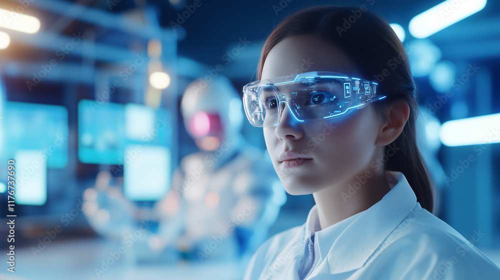 A humanoid robot in a manufacturing plant works alongside human engineers, using collaborative AI to enhance efficiency and ensure workplace safety.industrial humanoid robots, coll A humanoid robot in a manufacturing plant works alongside human engineers, using collaborative AI to enhance efficiency and ensure workplace safety.industrial humanoid robots, coll