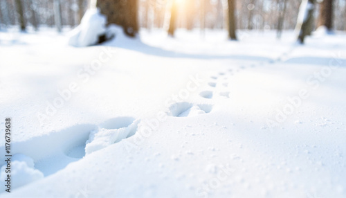 Bunny footprints in fresh snow, winter tranquility in the forest