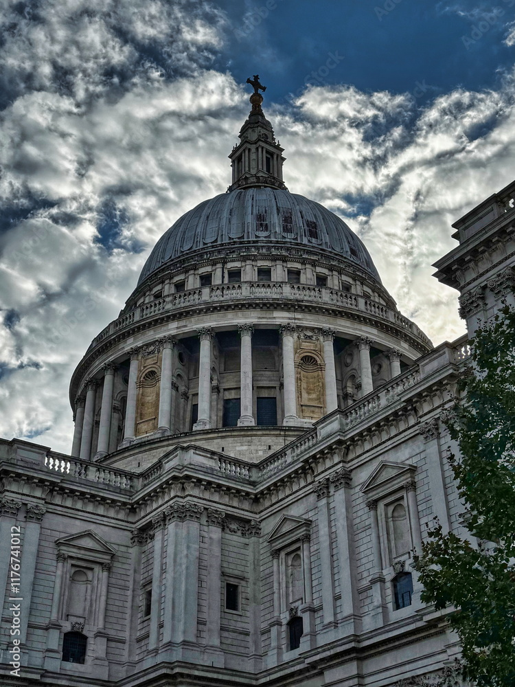St. Paul's Cathedral Dome Against a Cloudy Sky in London During 2024 St. Paul's Cathedral Dome Against a Cloudy Sky in London During 2024