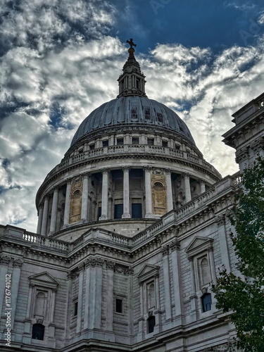 St. Paul's Cathedral Dome Against a Cloudy Sky in London During 2024