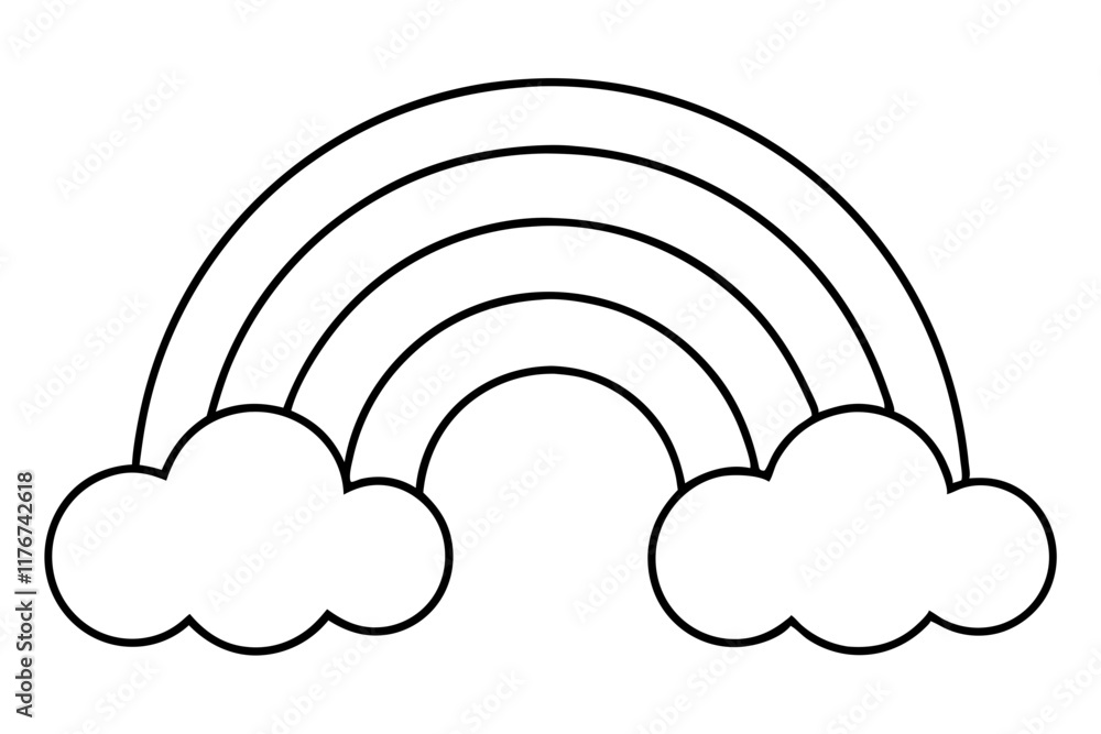 Rainbow with clouds coloring page outline Rainbow with clouds coloring page outline
