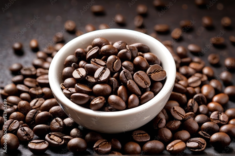 Fototapeta premium arafed coffee beans in a bowl on a table with a pile of coffee beans