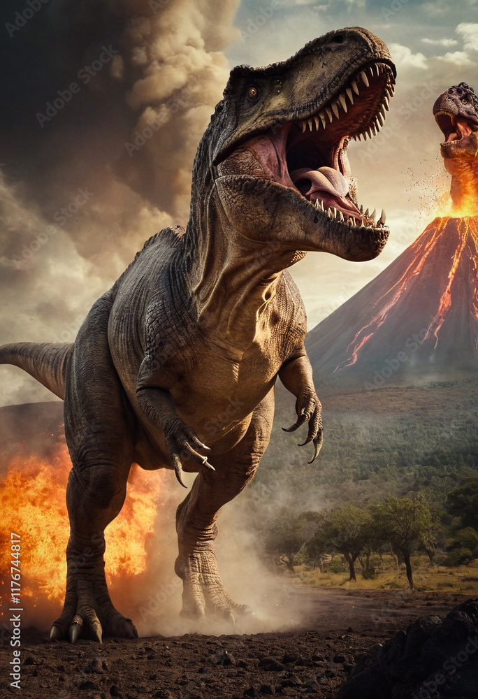Fototapeta premium Brüllender Tyrannosaurus Rex in der Urzeit