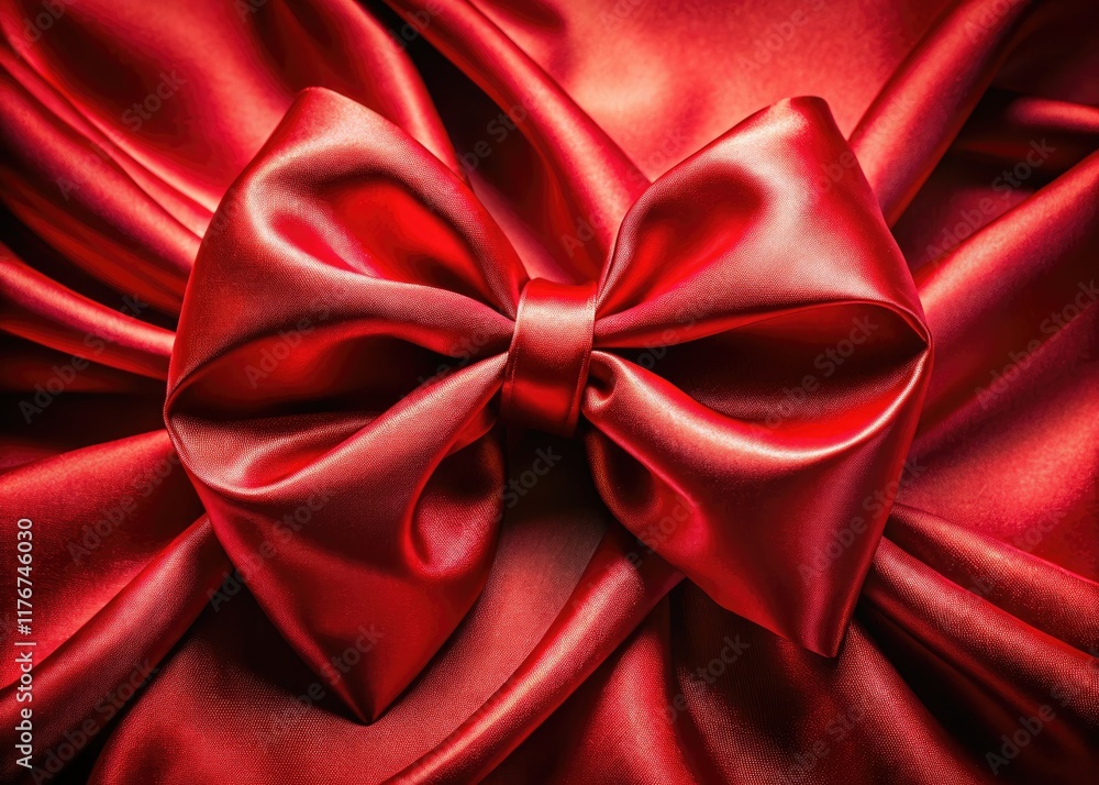 Close-up of a luxurious red satin bow, showcasing rich fabric texture. Close-up of a luxurious red satin bow, showcasing rich fabric texture.