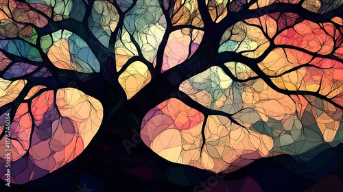 Vibrant illustration of a large tree with colorful autumn leaves