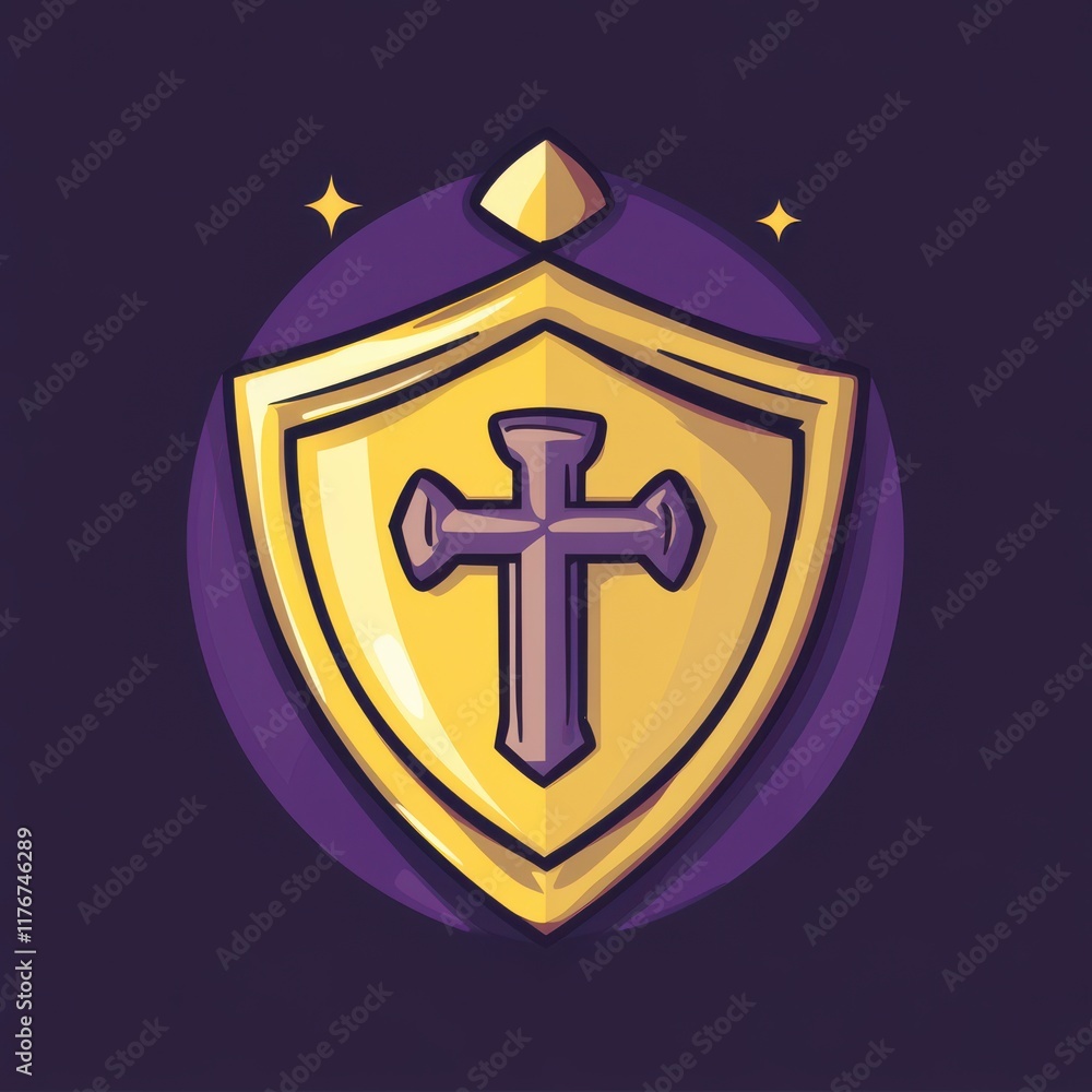 A vibrant, illustrated shield featuring a cross design, embodying strength and protection. A vibrant, illustrated shield featuring a cross design, embodying strength and protection.