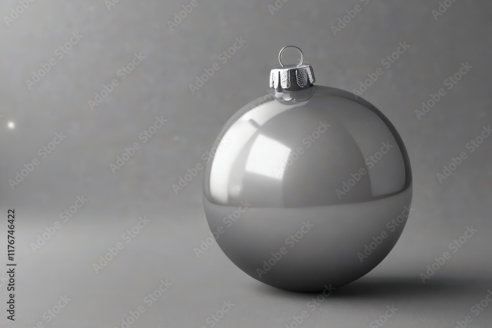 a close up of a shiny silver christmas ornament on a gray surface a close up of a shiny silver christmas ornament on a gray surface