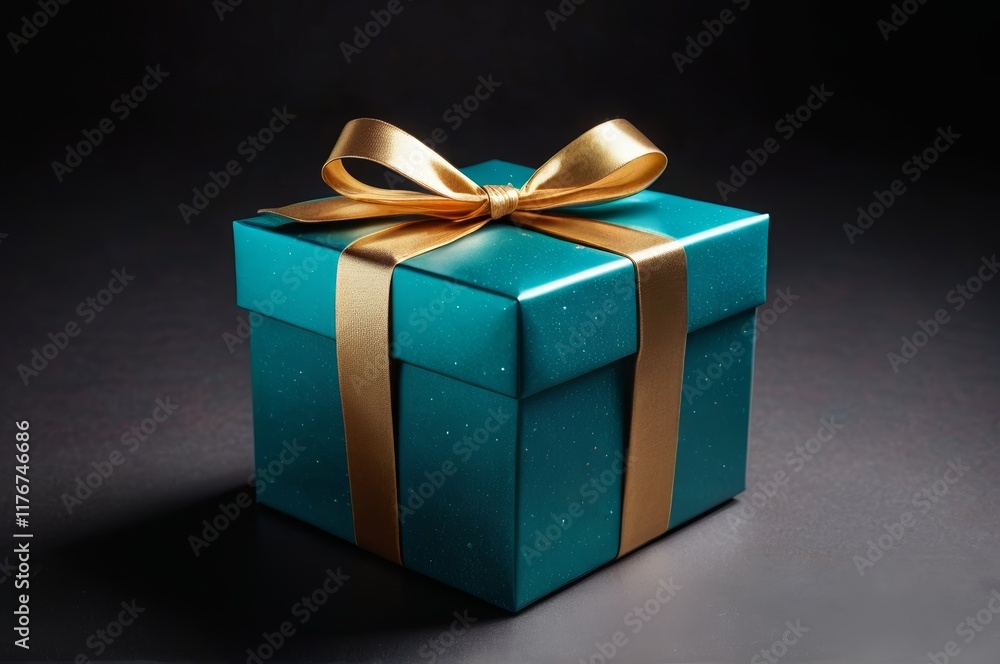 Obraz premium there is a blue gift box with a gold ribbon on it