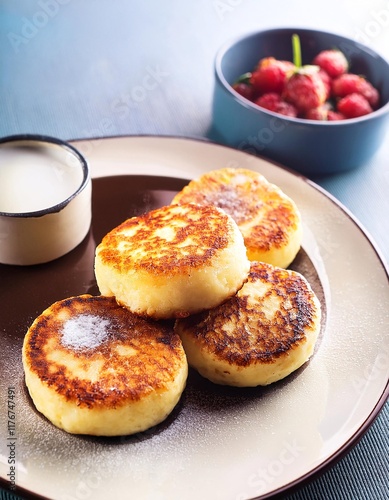 Sweet cheese pancakes syrniki photo