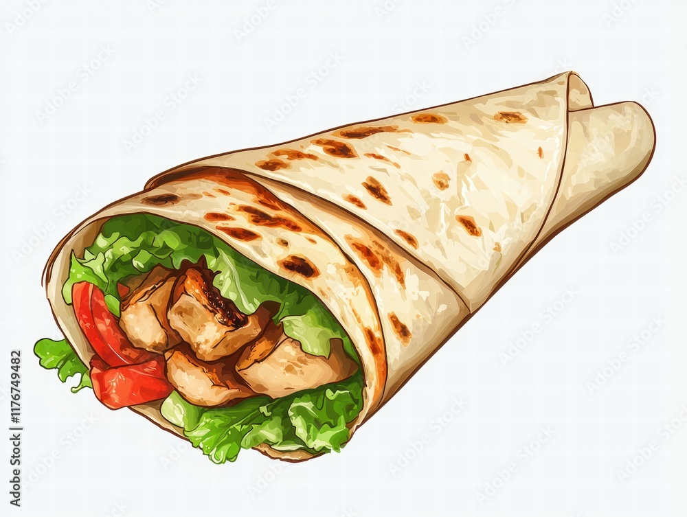 A wrap with chicken and lettuce A wrap with chicken and lettuce