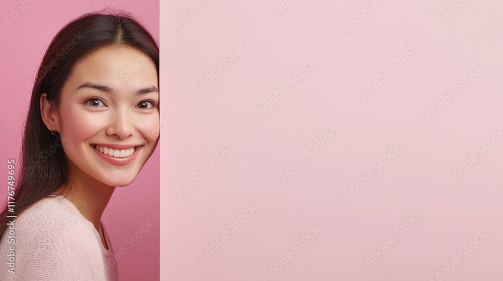 Smiling Businesswoman Peeking Around a Wall Smiling Businesswoman Peeking Around a Wall