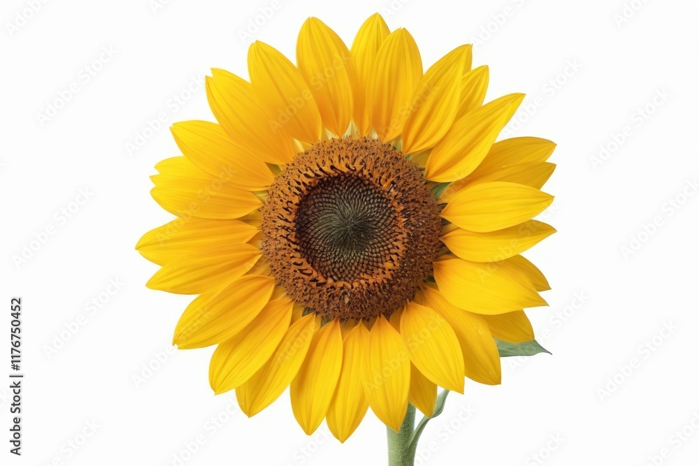 there is a yellow sunflower with a green stem in front of a white background there is a yellow sunflower with a green stem in front of a white background