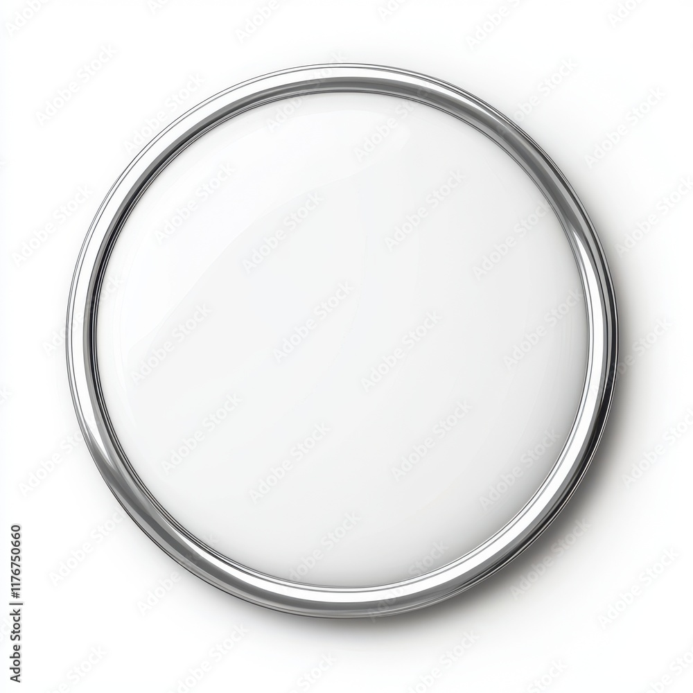 Circular metal frame with a smooth, reflective surface, ideal for showcasing art or photography. Circular metal frame with a smooth, reflective surface, ideal for showcasing art or photography.