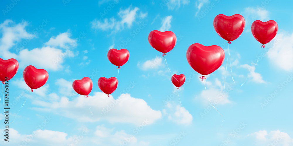 Red heart-shaped balloons floating for Valentine's Day, symbolizing love, joy, and festive celebration Red heart-shaped balloons floating for Valentine's Day, symbolizing love, joy, and festive celebration