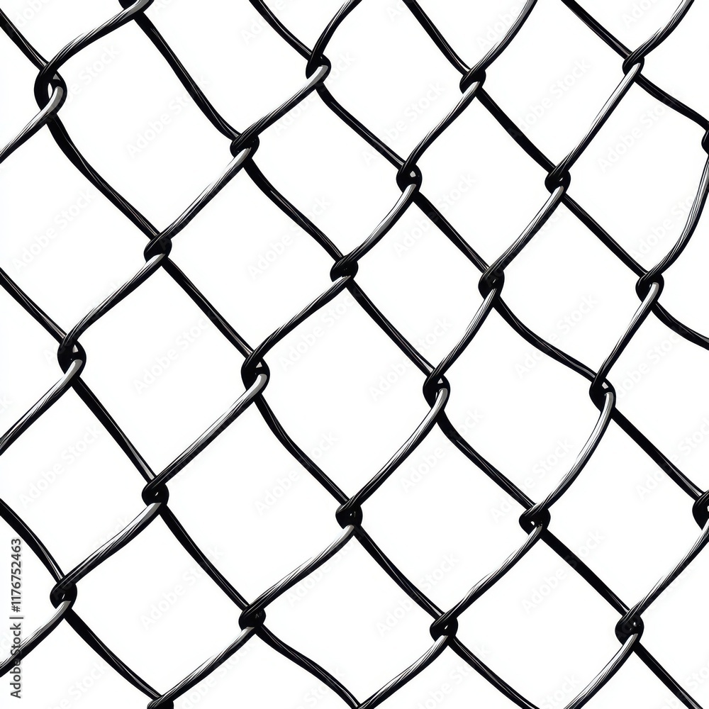 Fototapeta premium Close-up of a black chain-link fence with a minimalist background, emphasizing texture and pattern.