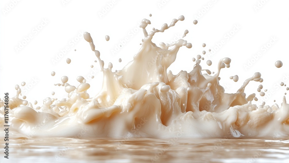 Creamy splash of liquid against a white background in bright light Creamy splash of liquid against a white background in bright light