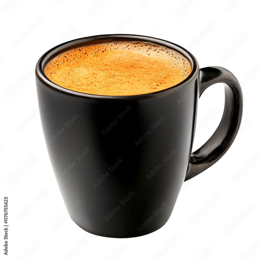 Obraz premium A black mug filled with caramel milk tea on an isolated background