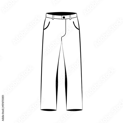 Stylish trousers, pants, slacks in black line drawing on transparent background