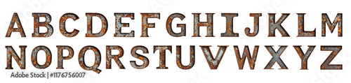 Set of rusty letters, the entire alphabet, creative font isolated