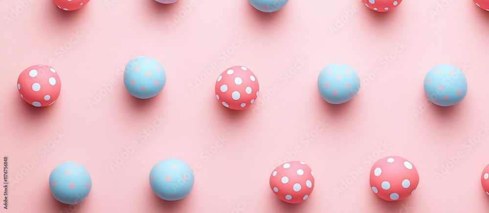 Pastel Polka Dot Easter Eggs on Pink Background