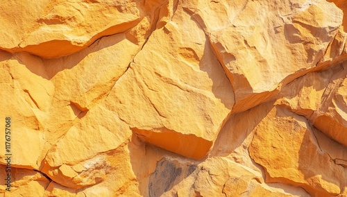 Golden, rough-textured rock face. photo