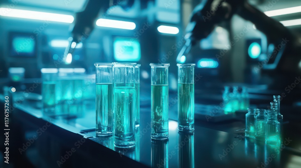 High-Tech Laboratory with Glowing Test Tubes and Advanced Research Equipment – Futuristic Science Concept High-Tech Laboratory with Glowing Test Tubes and Advanced Research Equipment – Futuristic Science Concept