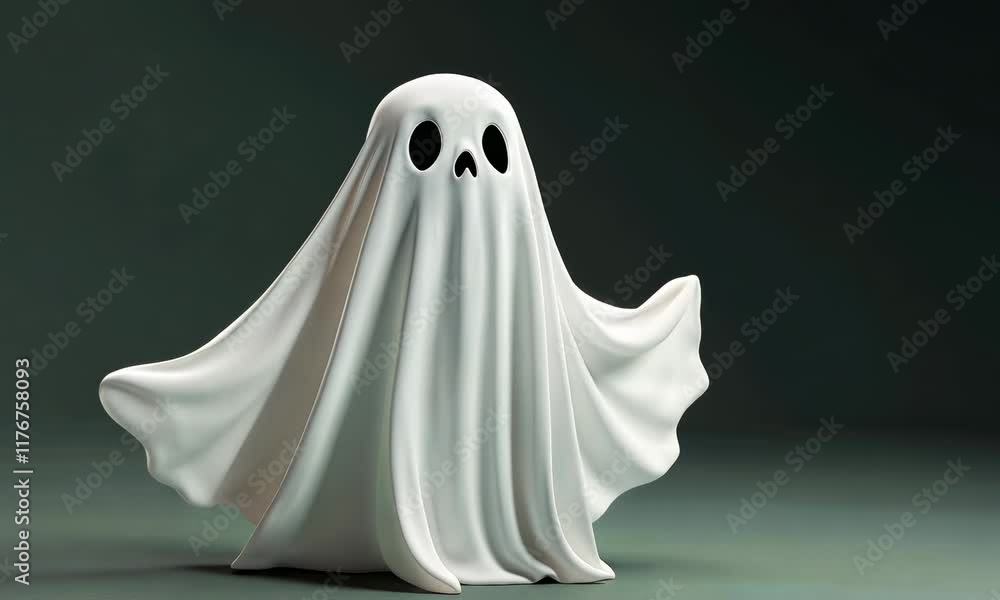 Cartoon ghost with white sheet and dark eye holes on grey background Cartoon ghost with white sheet and dark eye holes on grey background
