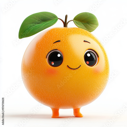 Cute Cartoon Apricot Character Exuding Joy on a Plain Background photo