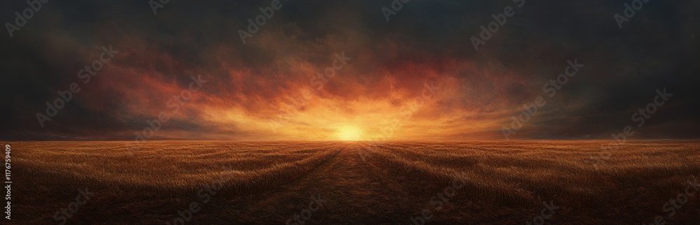 Fiery sunset over a golden field. Fiery sunset over a golden field.