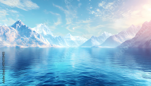 Wallpaper Mural A beautiful blue ocean with mountains in the background Torontodigital.ca