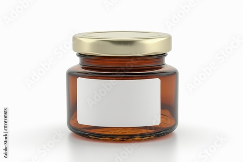 a close up of a glass jar with a label on it