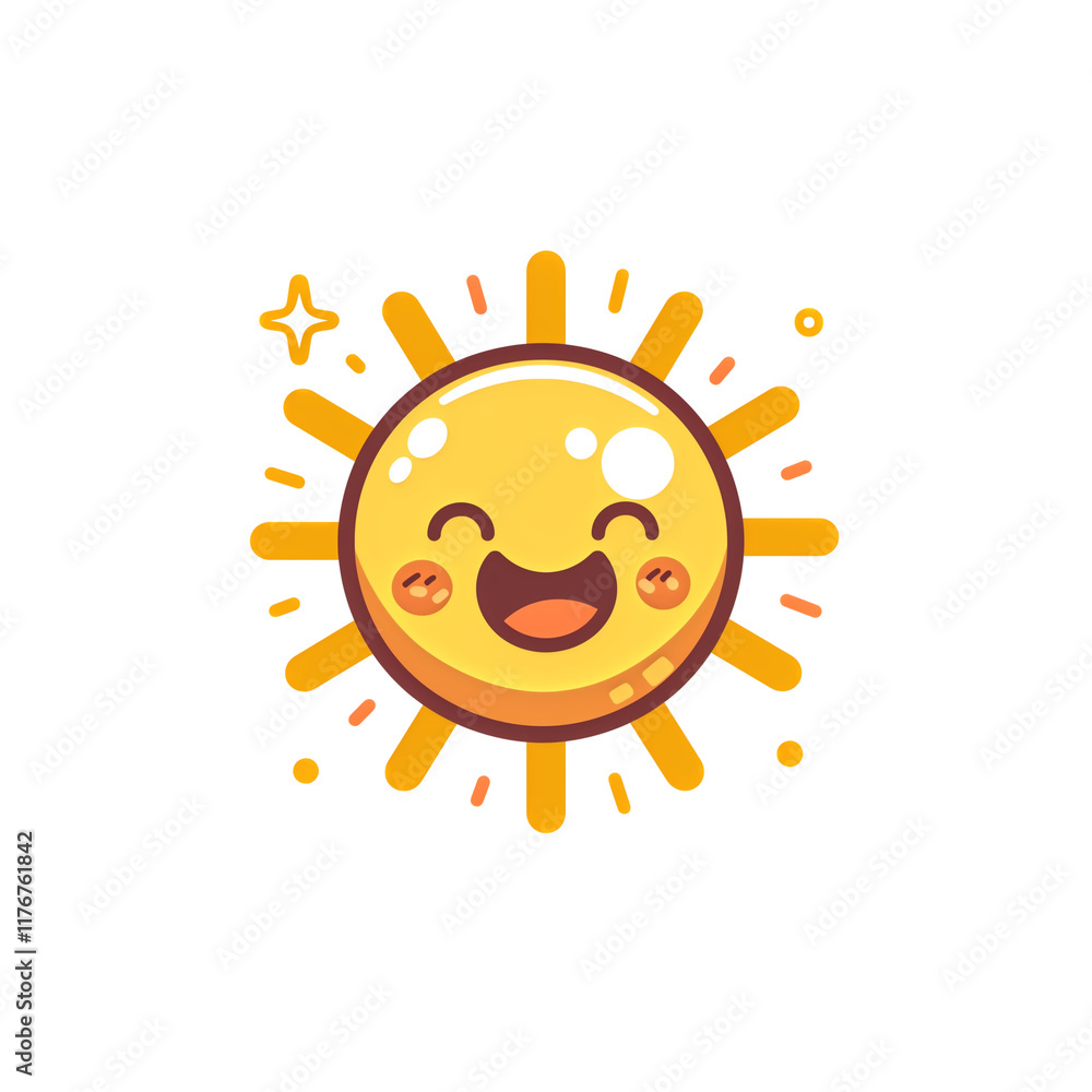 Bright and cheerful summer sun icon with smiling face, radiating Bright and cheerful summer sun icon with smiling face, radiating