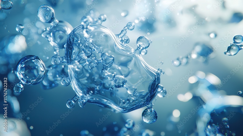 Abstract Blue Water Bubbles Splashing Dynamically Abstract Blue Water Bubbles Splashing Dynamically