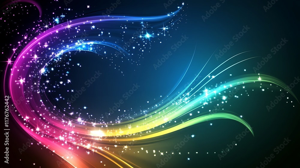 Obraz premium Rainbow Swirls With Sparkling Stars Background Design