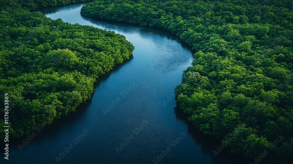 Serene River Winding Through Lush Mangrove Forest Serene River Winding Through Lush Mangrove Forest