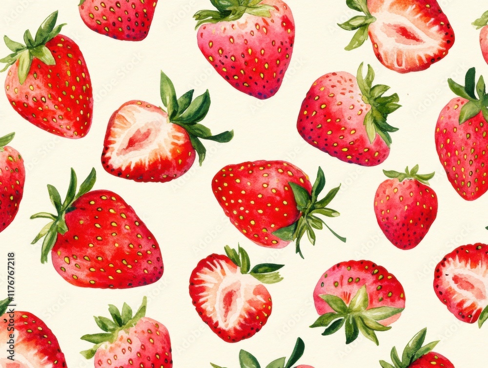 Watercolor illustration of strawberries, vibrant and detailed botanical art Watercolor illustration of strawberries, vibrant and detailed botanical art