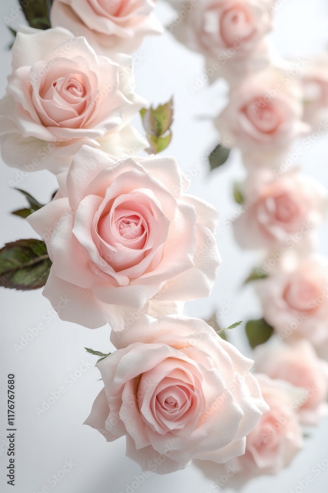 Delicate light pink roses create a stunning floral arrangement, evoking a romantic and tranquil mood. Delicate light pink roses create a stunning floral arrangement, evoking a romantic and tranquil mood.