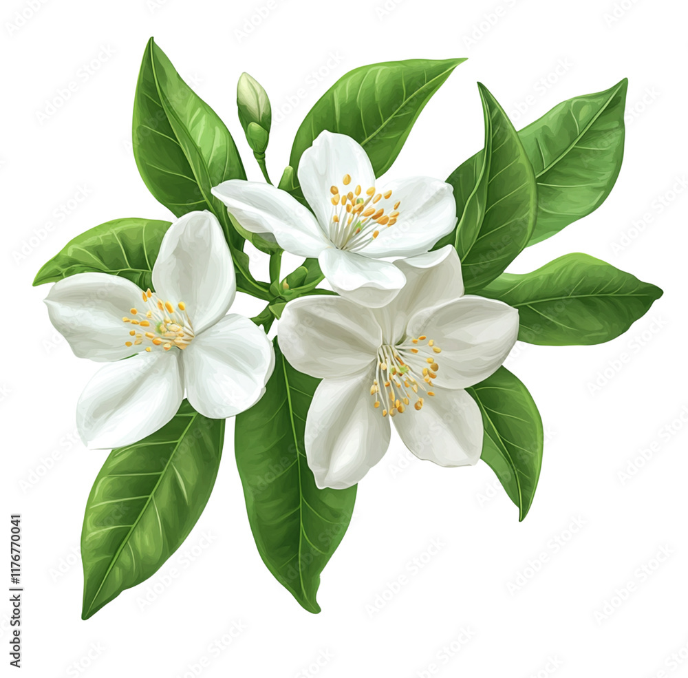 Obraz premium Citrus Flower with Green Leaves: A Fresh and Vibrant Touch of Nature