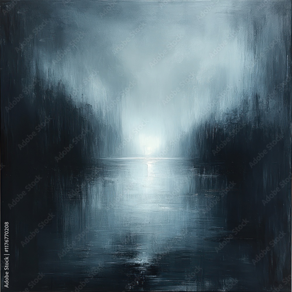 Obraz premium Moody abstract landscape, dark water, light.