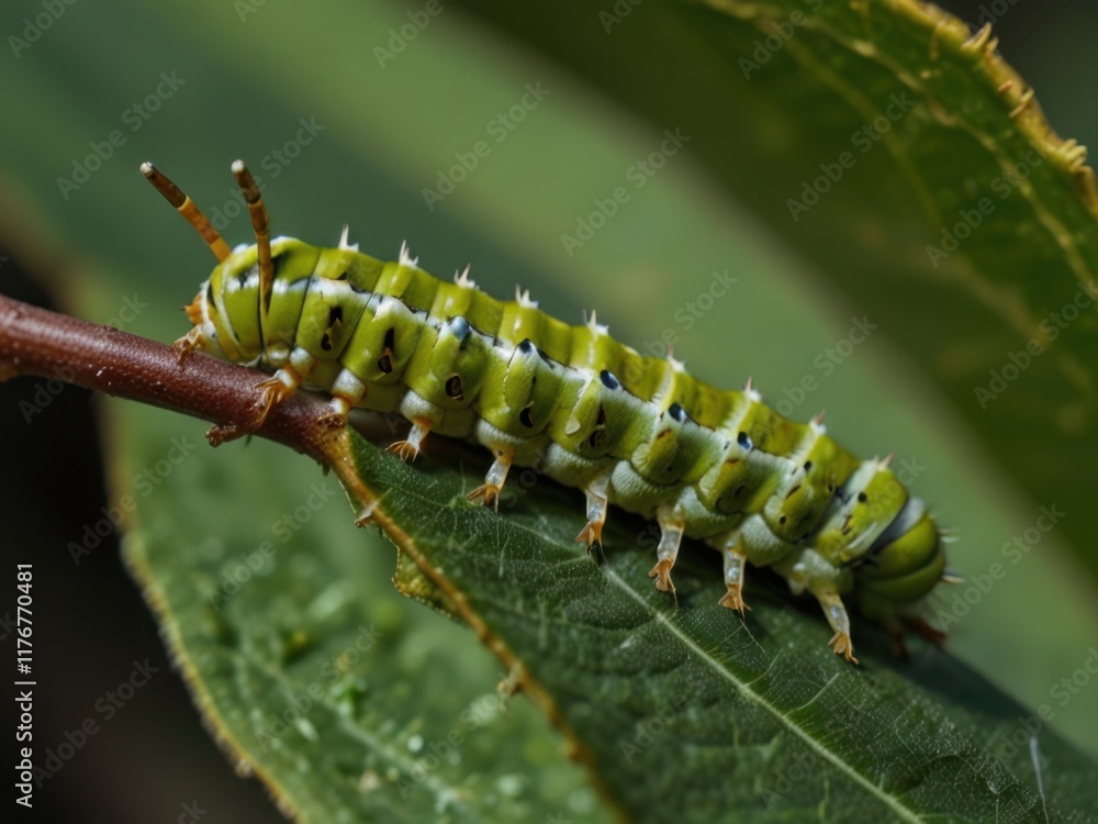 A vibrant green caterpillar resting delicately on a leaf, showcasing nature's beauty and the lifecycle of insects, A beautiful Emperor moth Caterpillar, Saturnia pavonia, walking along a twig in heath A vibrant green caterpillar resting delicately on a leaf, showcasing nature's beauty and the lifecycle of insects, A beautiful Emperor moth Caterpillar, Saturnia pavonia, walking along a twig in heath
