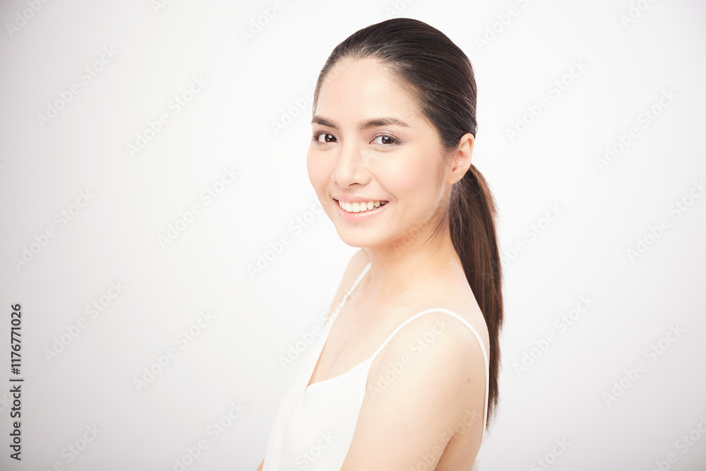 Portrait of Asian girl smile on white background Portrait of Asian girl smile on white background