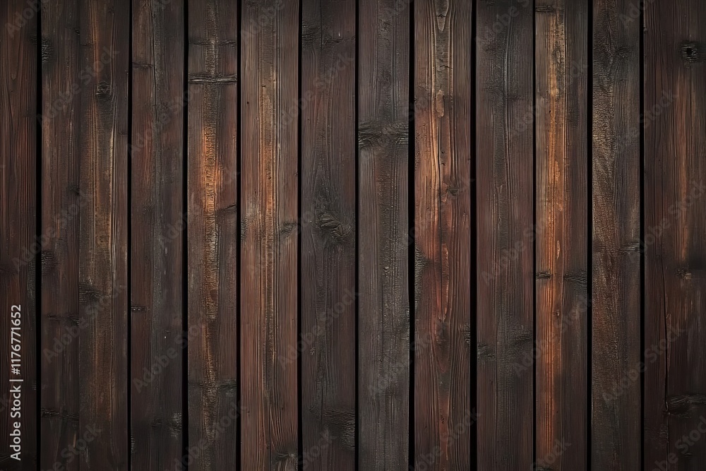 Fototapeta premium Dark brown wooden wall background, top view. Wooden planks on the floor. 