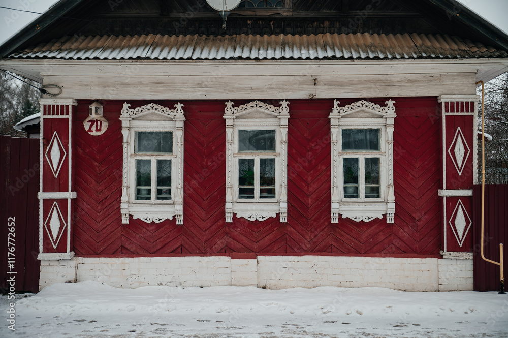 old Russian houses with carved window frames old Russian houses with carved window frames