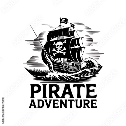 Pirate Ship mascot logo features a bold sailing vessel with skull-and-crossbones sails, symbolizing adventure, danger, and fearless exploration.






 photo