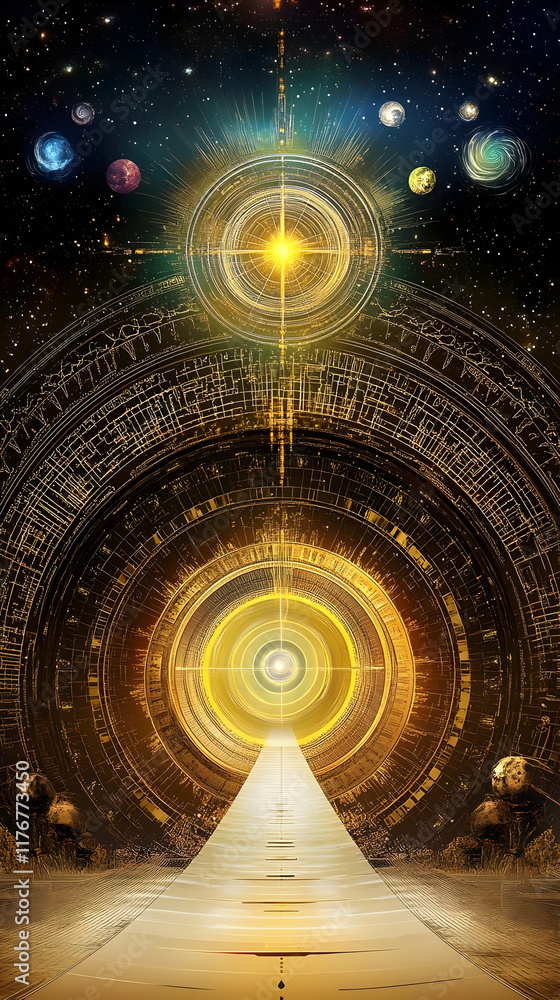 Obraz premium Golden Cosmic Gate Illustration