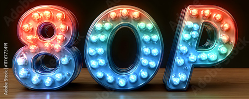 80p Resolution Glowing Marquee Letters 3D Render photo