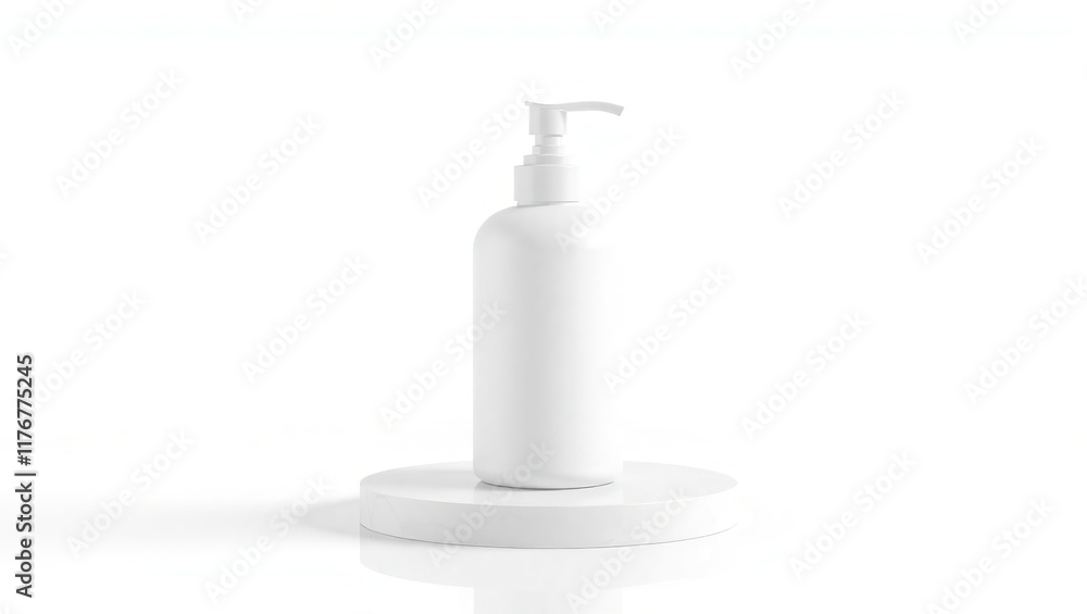 Obraz premium White Pump Bottle on a White Circular Stand