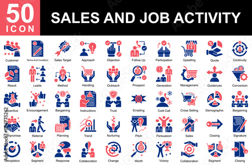 Sales and Job Activity icon collection. Symple Concept Glyph color  icon sheet.